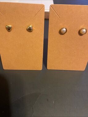 Gold Stud Earrings Set - Triangle and Pearl Styles